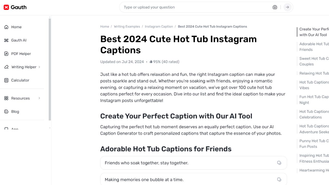 Dive into Creativity: Generate Stunning Hot Tub Captions with Gauth